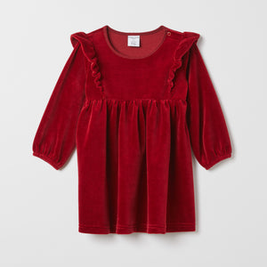 Red Velour Baby Dress from the Polarn O. Pyret baby collection. Nordic baby clothes made from sustainable sources.