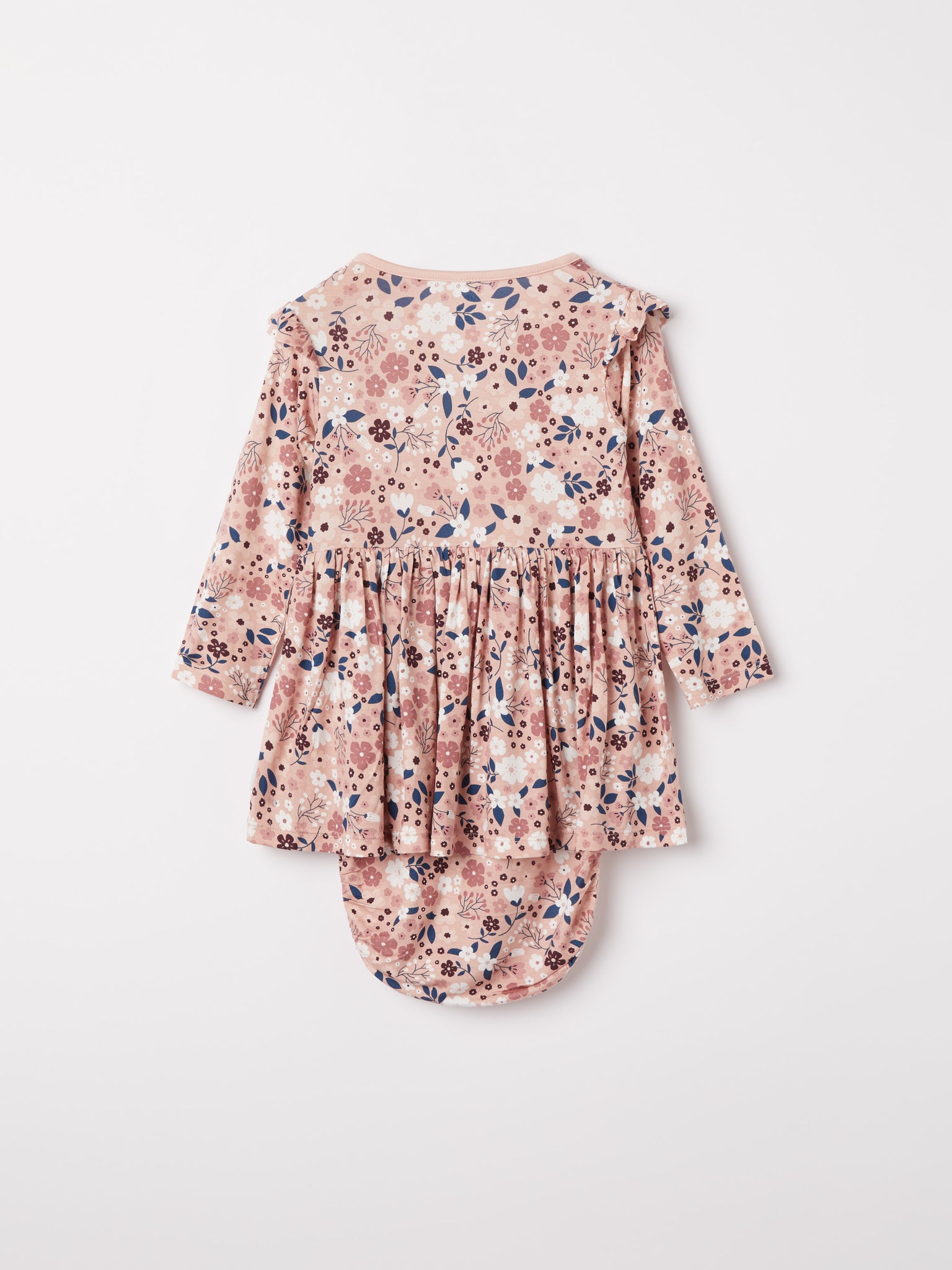 Floral Print Baby Bodysuit Dress from the Polarn O. Pyret baby collection. Clothes made using sustainably sourced materials.
