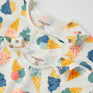 Ice Cream Print Organic Babygrow from the Polarn O. Pyret baby collection. Ethically produced kids clothing.