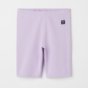 Purple Organic Kids Cycle Shorts from the Polarn O. Pyret kidswear collection. Nordic kids clothes made from sustainable sources.