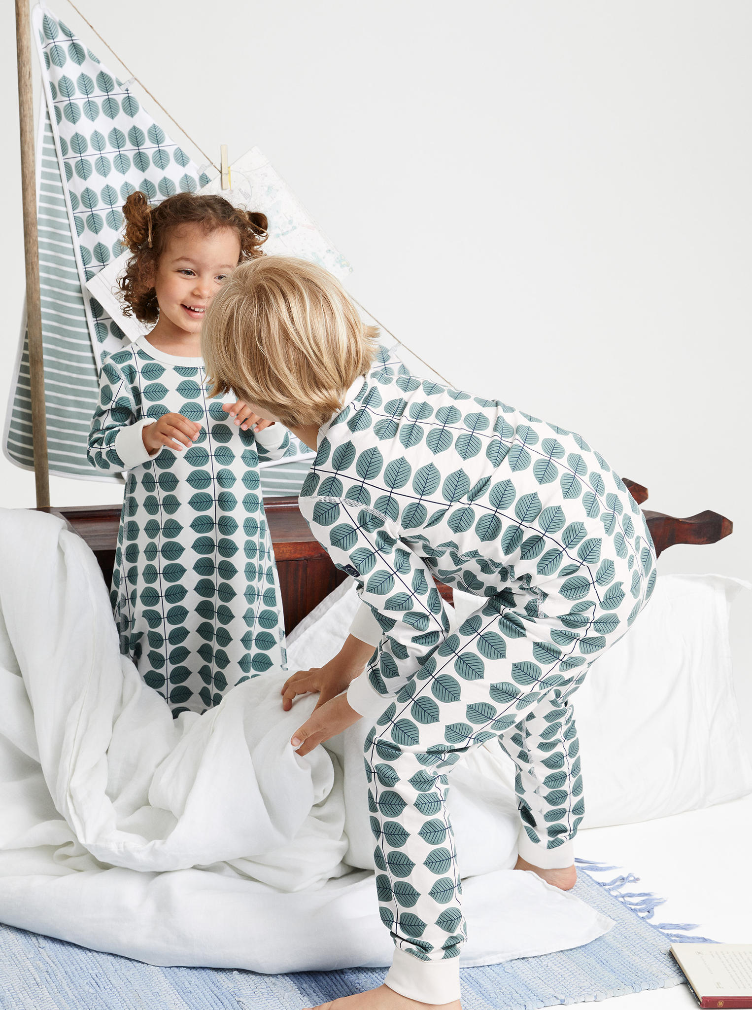 Scandi Leaf Print Kids Pyjamas