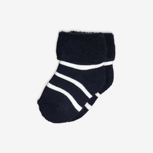 newborn baby Socks navy and white stripe antislip, organic cotton comfortable polarn o. pyret