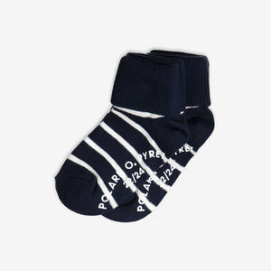 2 pack kids antislip socks, navy striped organic cotton polarn o. pyret quality