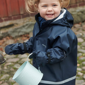 child in Waterproof Navy Blue Raincoat and bottoms