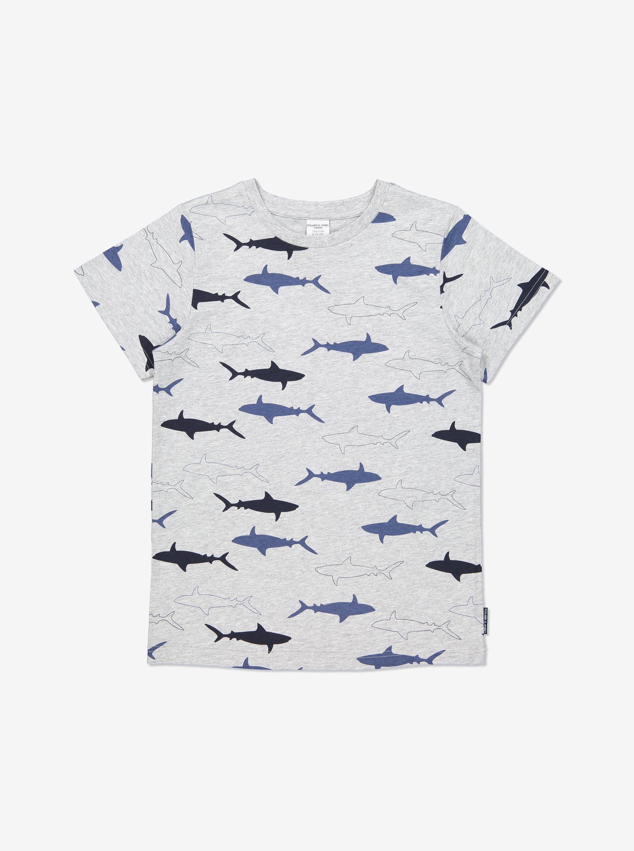 Boys Shark Print T Shirt, Grey Organic Kids T-Shirt