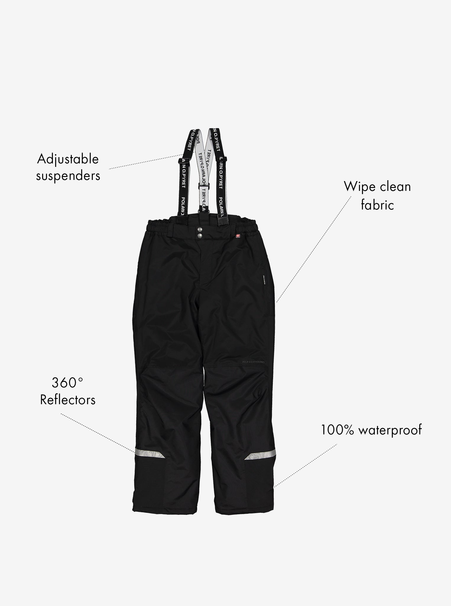 Waterproof Padded Kids Winter Trousers Black Unisex
