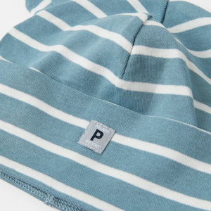 Organic Cotton Blue Baby Beanie Hat from the Polarn O. Pyret babywear collection. Ethically produced baby clothing.