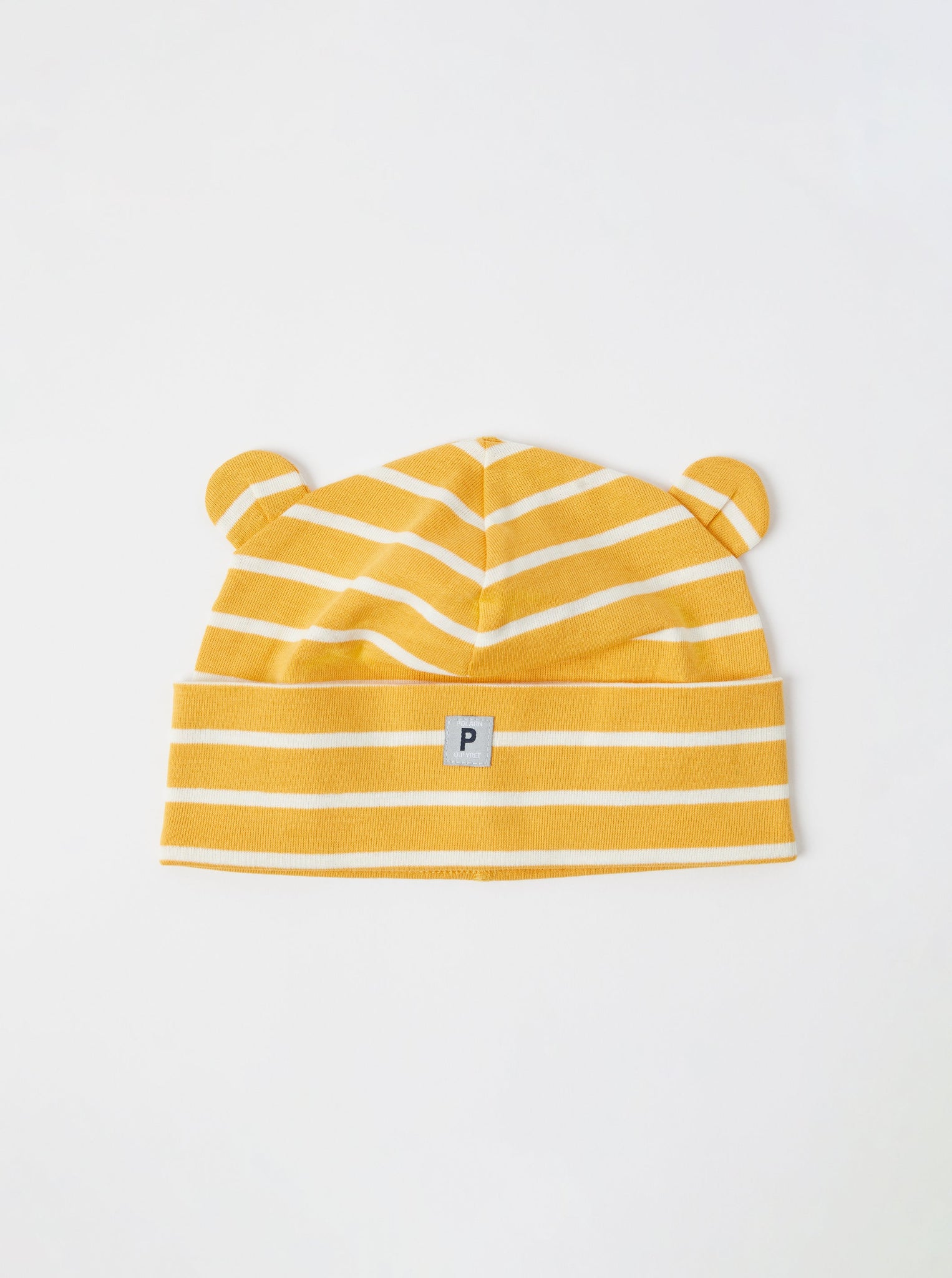 Organic Cotton Yellow Baby Beanie Hat from the Polarn O. Pyret babywear collection. Clothes made using sustainably sourced materials.