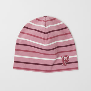 Striped Pink Kids Beanie Hat from the Polarn O. Pyret outerwear collection. Ethically produced kids outerwear.