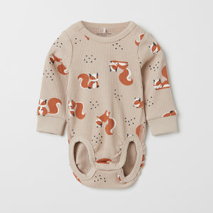 Squirrel Print Organic Cotton Babygrow from the Polarn O. Pyret baby collection. Nordic baby clothes made from sustainable sources.