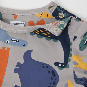 Grey Dinosaur Print Kids Top from the Polarn O. Pyret kidswear collection. Nordic kids clothes made from sustainable sources.