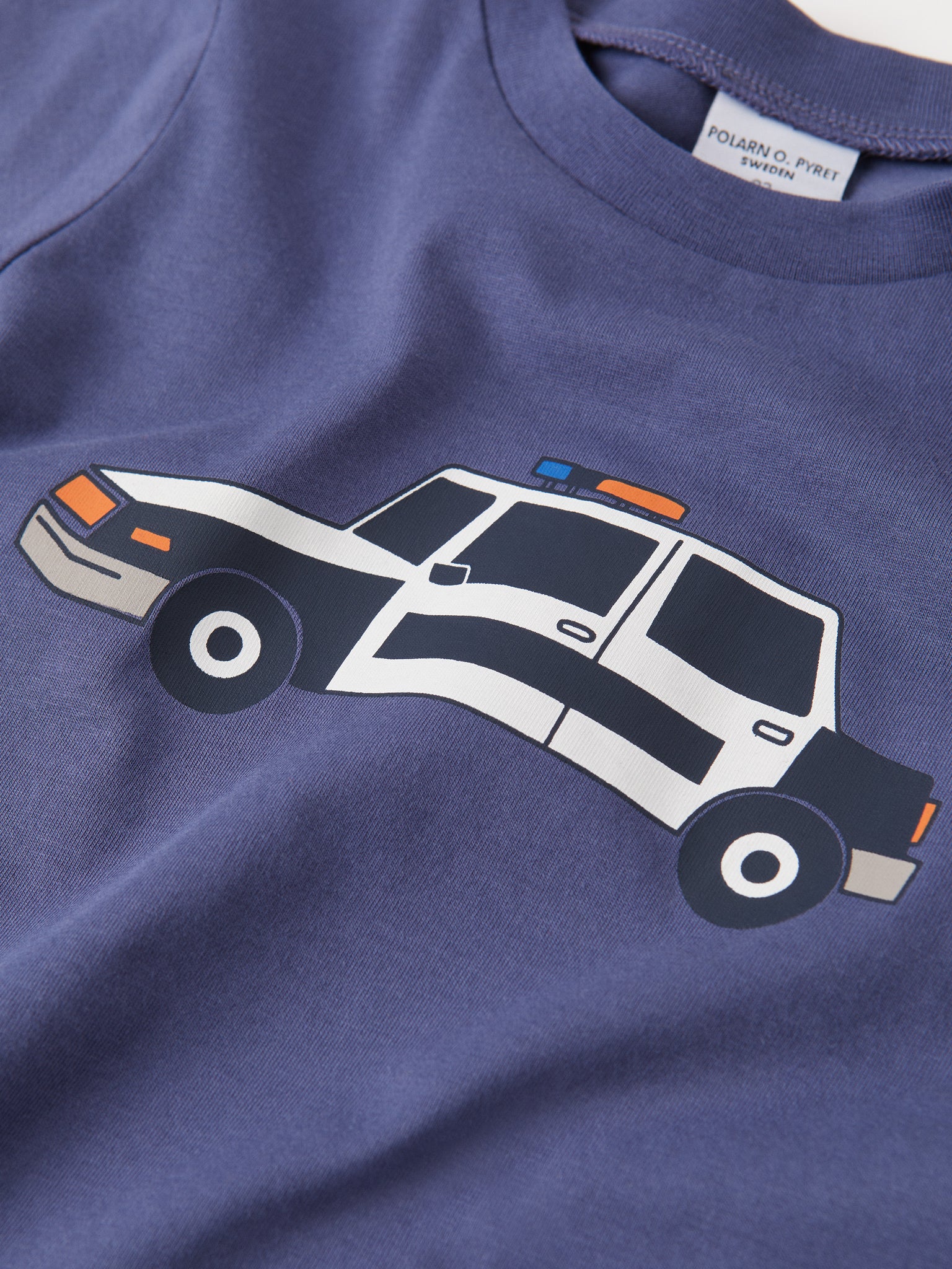 Organic Cotton Kids Police Car T-Shirt from the Polarn O. Pyret kidswear collection. Ethically produced kids clothing.