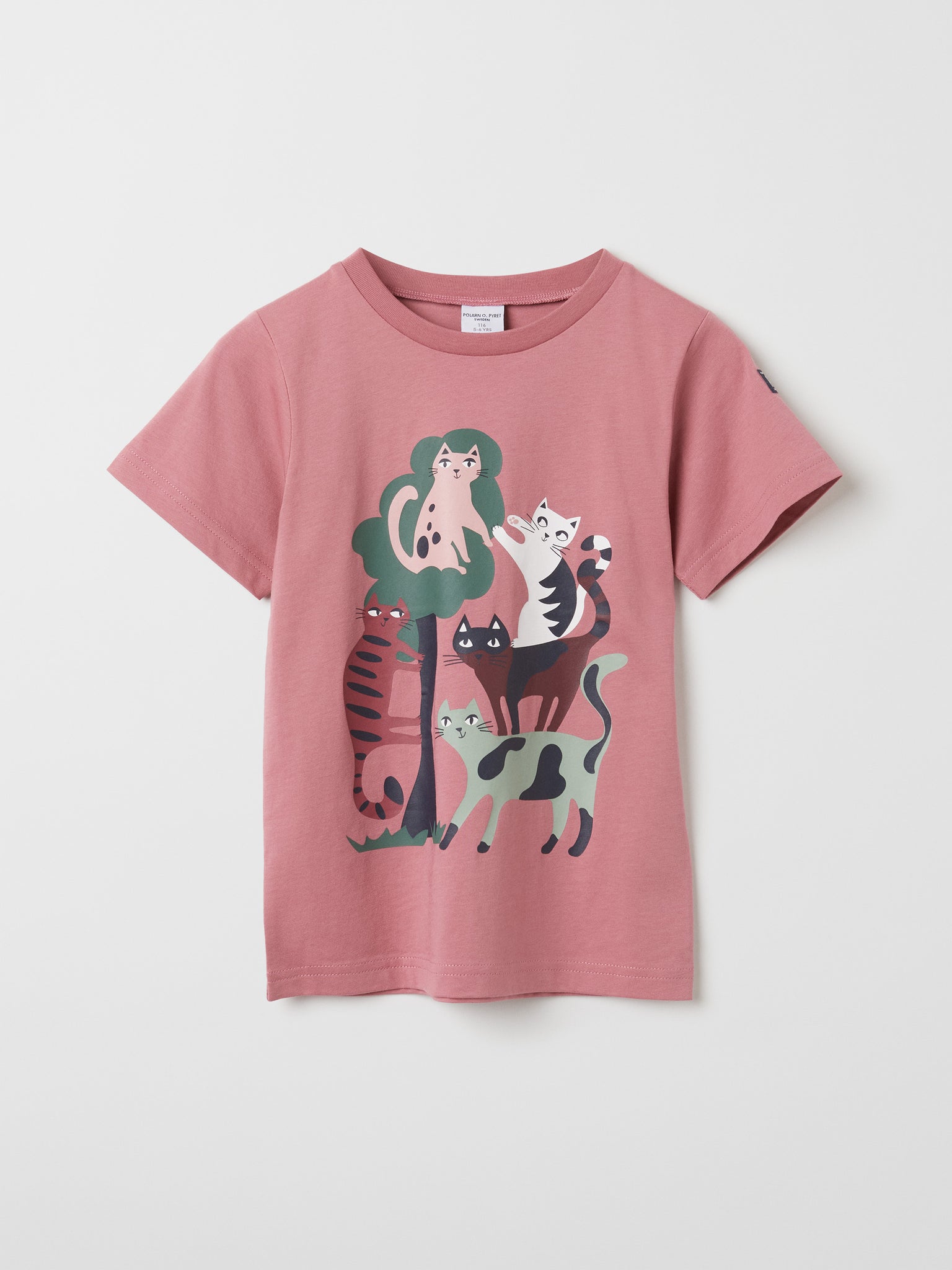 Organic Cotton Pink Kids Cat T-Shirt from the Polarn O. Pyret kidswear collection. The best ethical kids clothes