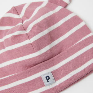 Striped Pink Baby Beanie Hat from the Polarn O. Pyret baby collection. Ethically produced baby clothing.