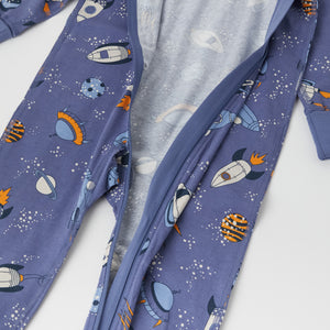 Cotton Space Print Baby Sleepsuit from the Polarn O. Pyret baby collection. Ethically produced baby clothing.