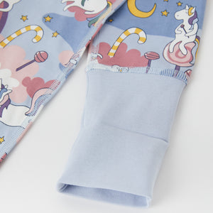 Cotton Unicorn Print Baby Sleepsuit from the Polarn O. Pyret baby collection. Clothes made using sustainably sourced materials.