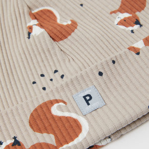 Squirrel Print Baby Beanie Hat from the Polarn O. Pyret baby collection. The best ethical baby clothes
