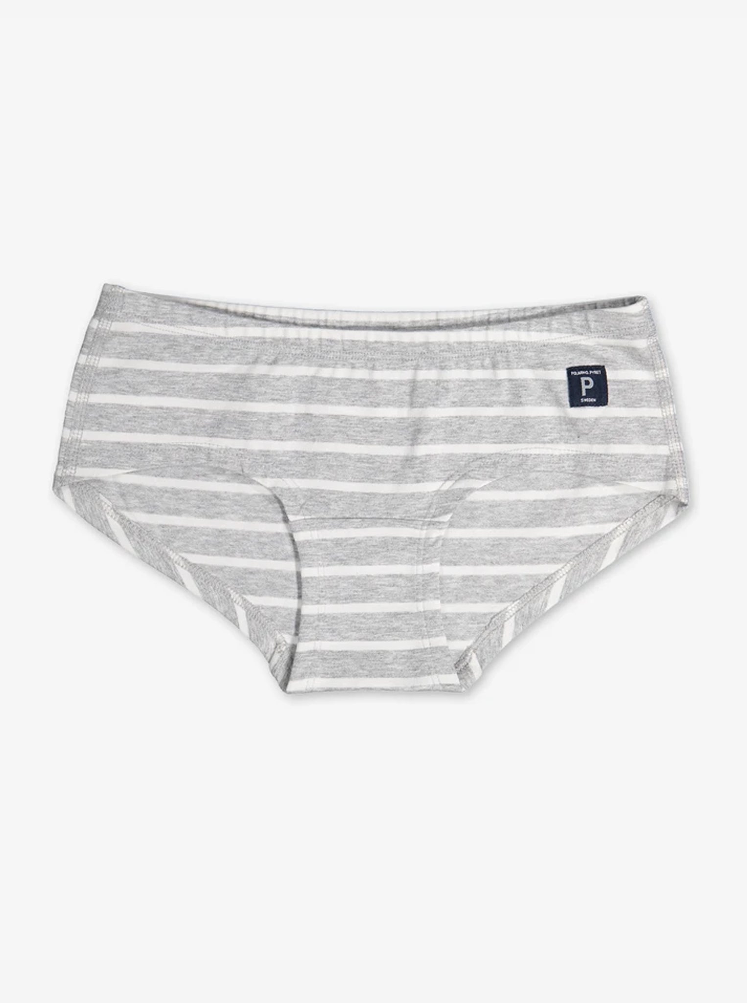 girls grey and white striped hipster pants briefs, comfortable quality organic cotton, polarn o. pyret
