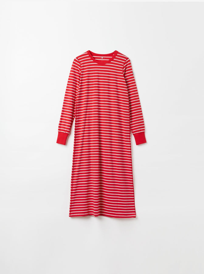 Striped Red Adult Nightdress from the Polarn O. Pyret adult collection. Ethically produced adult pyjamas