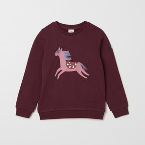 Horse Print Kids Cotton Sweatshirt from the Polarn O. Pyret kids collection. Nordic kids clothes made from sustainable sources.