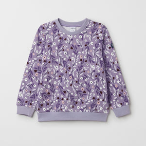 Floral Print Kids Purple Sweatshirt from the Polarn O. Pyret kids collection. Made using 100% GOTS Organic Cotton