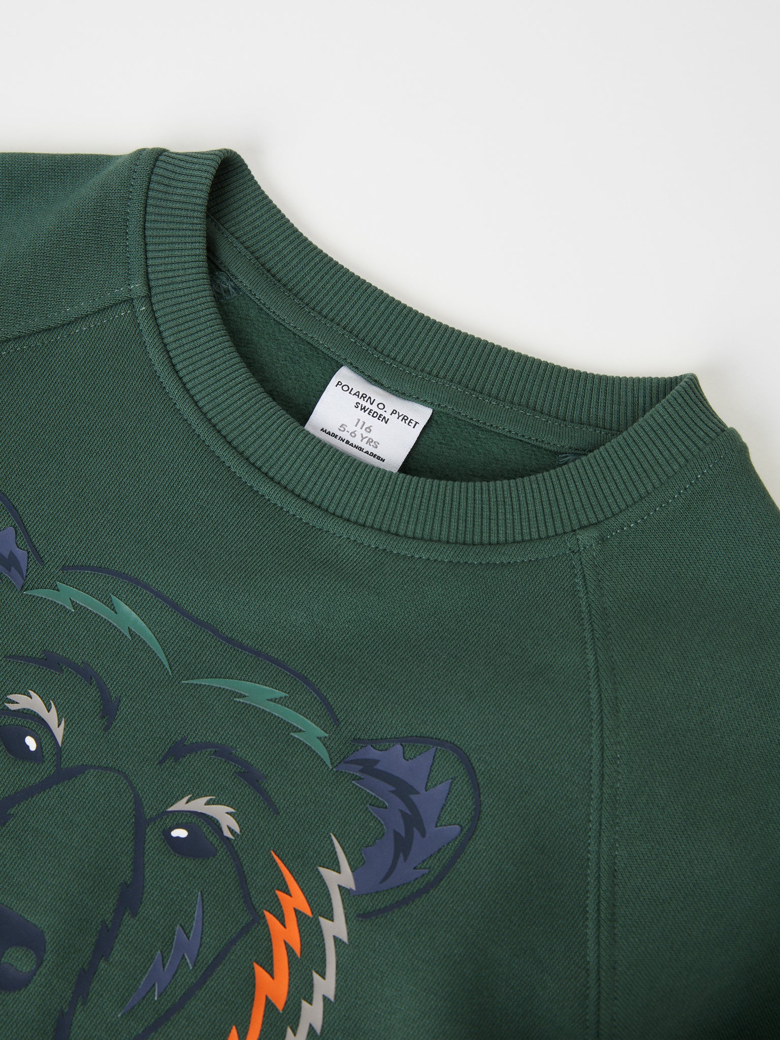 Bear Print Kids Green Sweatshirt from the Polarn O. Pyret kids collection. Clothes made using sustainably sourced materials.