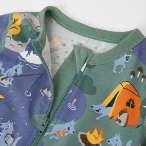 Organic Cotton Green Baby Sleepsuit from the Polarn O. Pyret baby collection. Nordic baby clothes made from sustainable sources.