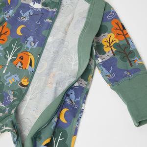Organic Cotton Green Baby Sleepsuit from the Polarn O. Pyret baby collection. Nordic baby clothes made from sustainable sources.