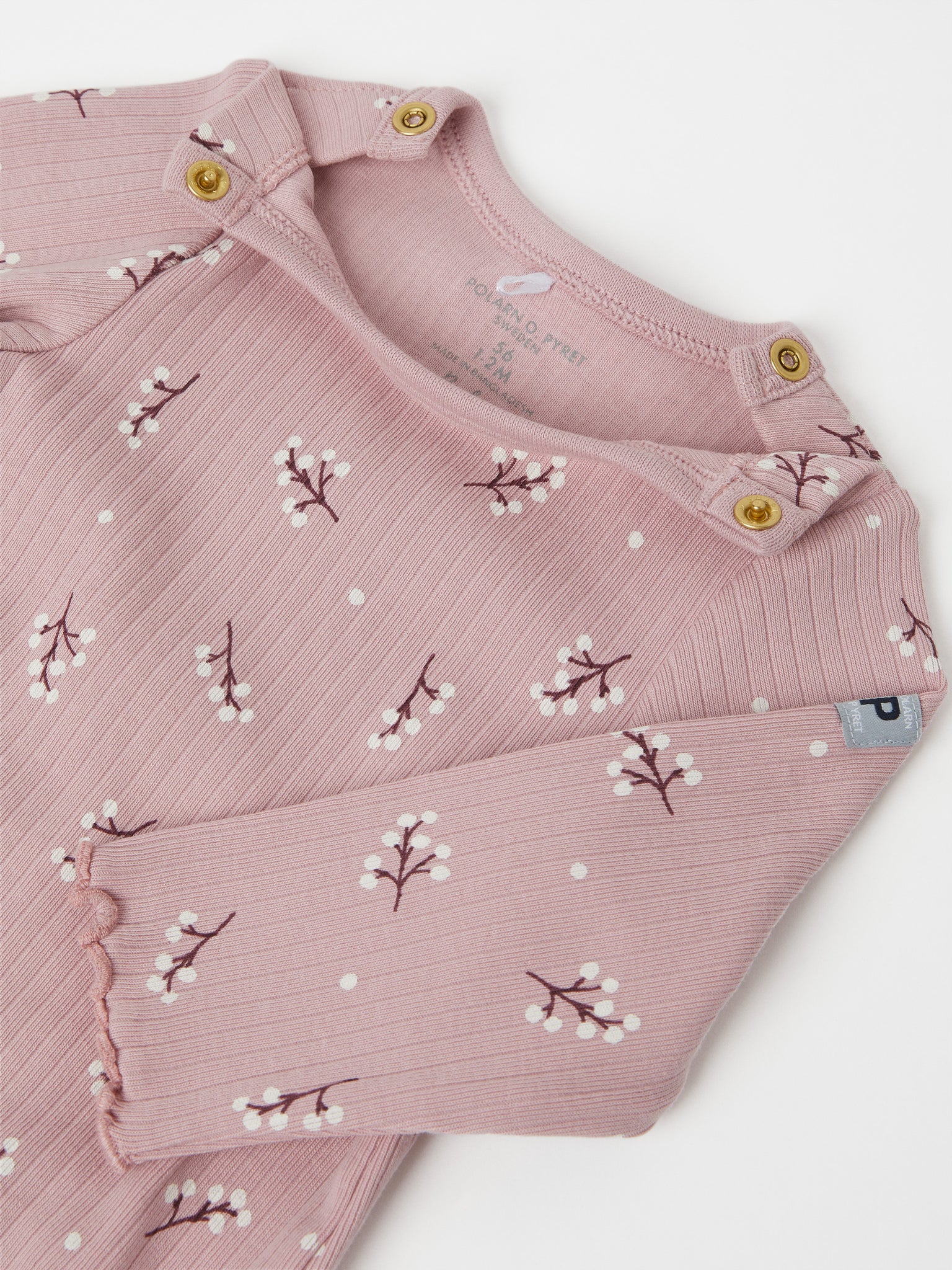 Pink Organic Cotton Babygrow from the Polarn O. Pyret baby collection. Nordic baby clothes made from sustainable sources.