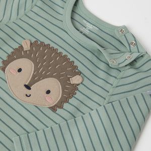Hedgehog Print Organic Cotton Baby Top from the Polarn O. Pyret baby collection. Nordic baby clothes made from sustainable sources.