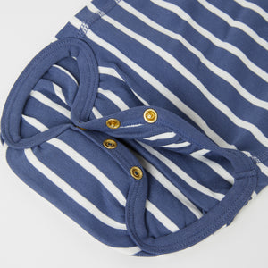 Blue Organic Cotton Babygrow from the Polarn O. Pyret baby collection. Nordic baby clothes made from sustainable sources.