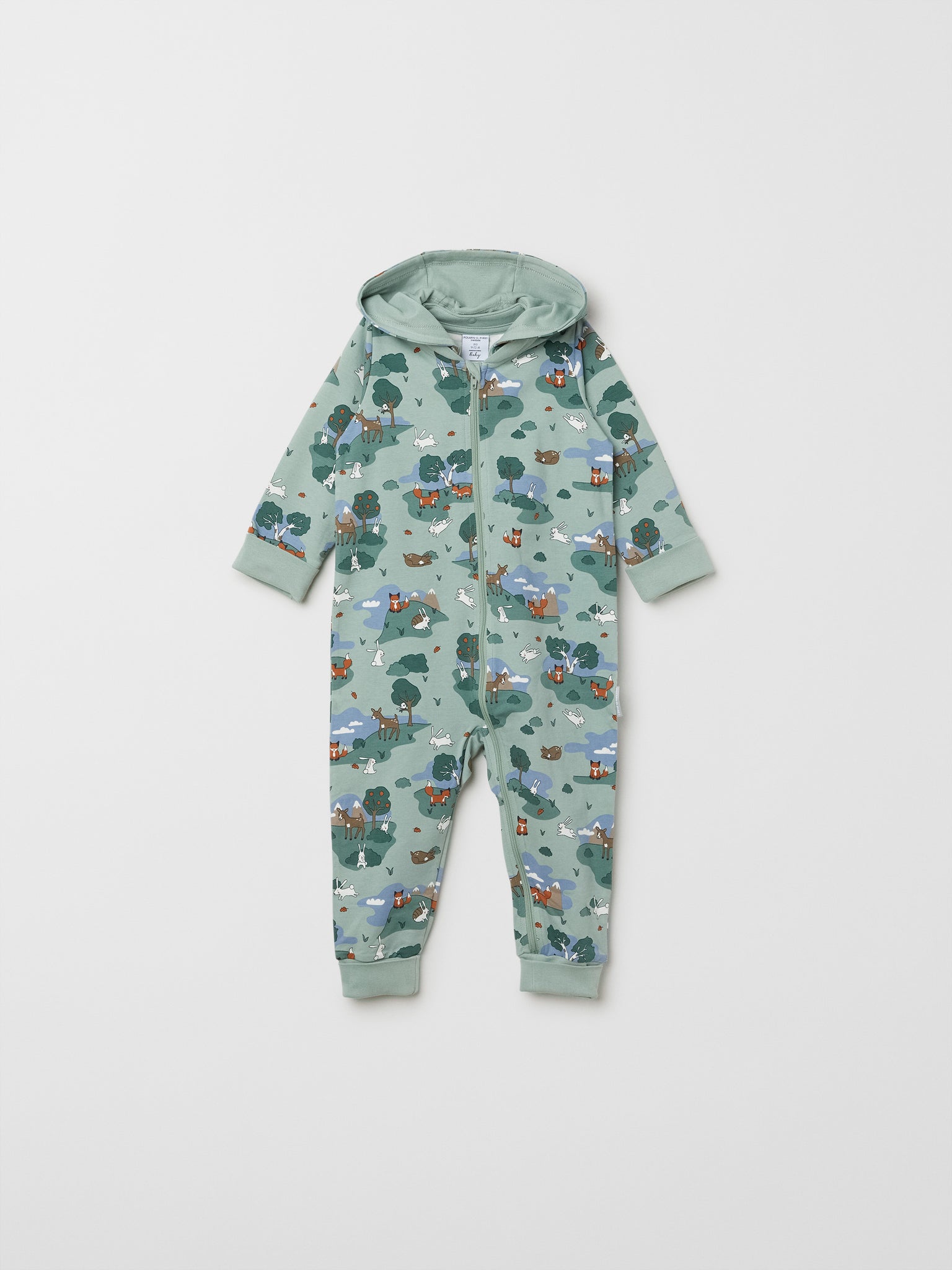Organic Cotton Green Baby All-In-One from the Polarn O. Pyret baby collection. Nordic baby clothes made from sustainable sources.