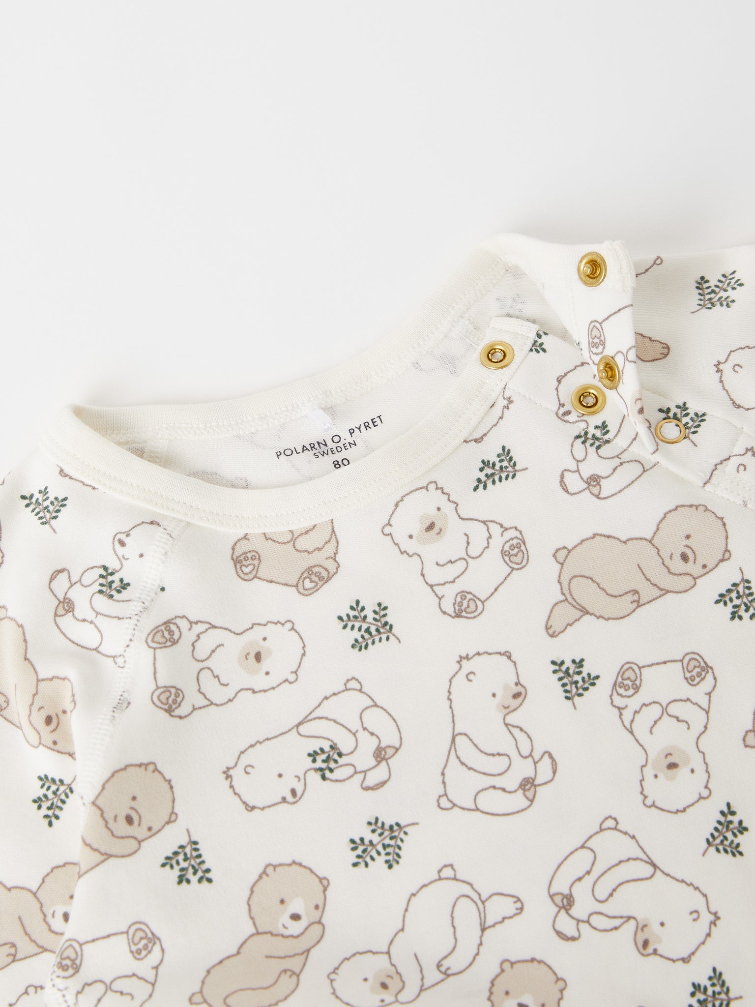 Bear Print Organic Cotton Babygrow from the Polarn O. Pyret baby collection. Nordic baby clothes made from sustainable sources.