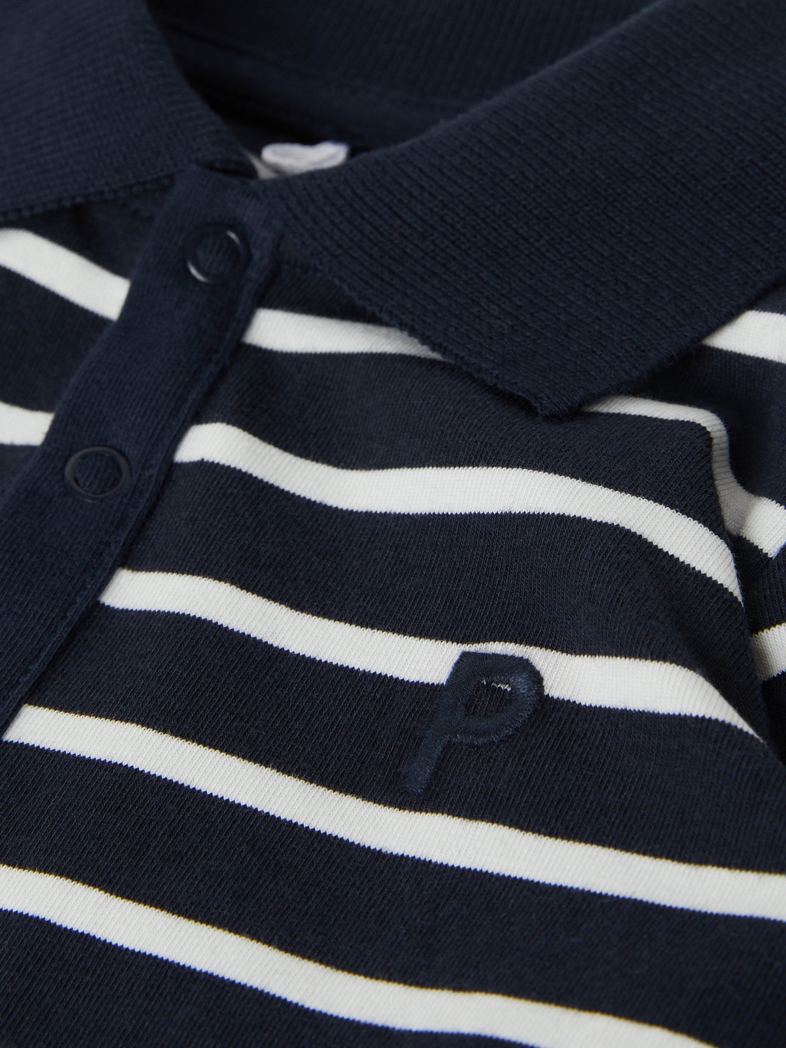 Striped Cotton Polo Shirt Babygrow from the Polarn O. Pyret baby collection. Nordic baby clothes made from sustainable sources.