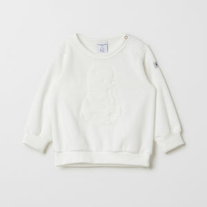 White Velour Baby Top from the Polarn O. Pyret baby collection. Nordic baby clothes made from sustainable sources.