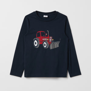 Tractor Print Organic Cotton Kids Top from the Polarn O. Pyret kidswear collection. Ethically produced kids clothing.