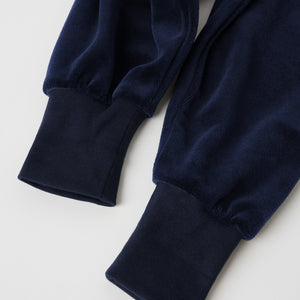 Navy Velour Baby Trousers from the Polarn O. Pyret baby collection. The best ethical baby clothes