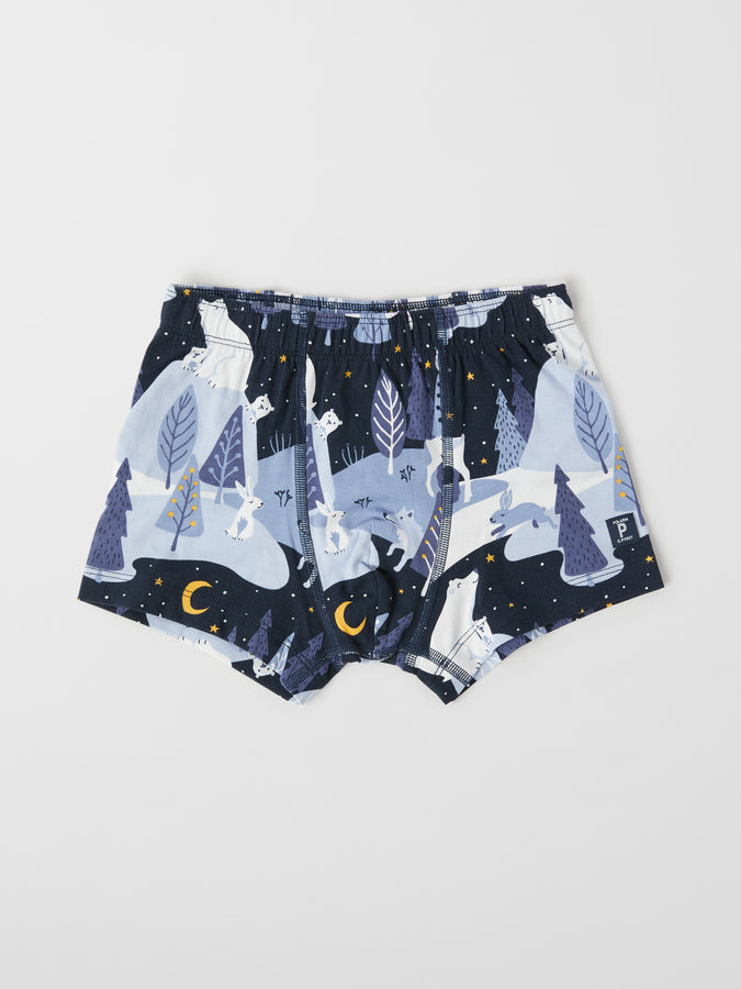 Boys Blue Organic Cotton Boxers from the Polarn O. Pyret kidswear collection. Clothes made using sustainably sourced materials.