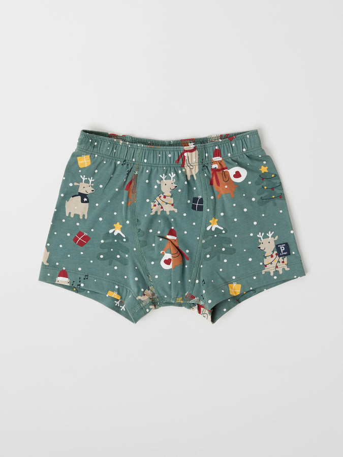 Boys Green Organic Cotton Boxers from the Polarn O. Pyret kidswear collection. Nordic kids clothes made from sustainable sources.