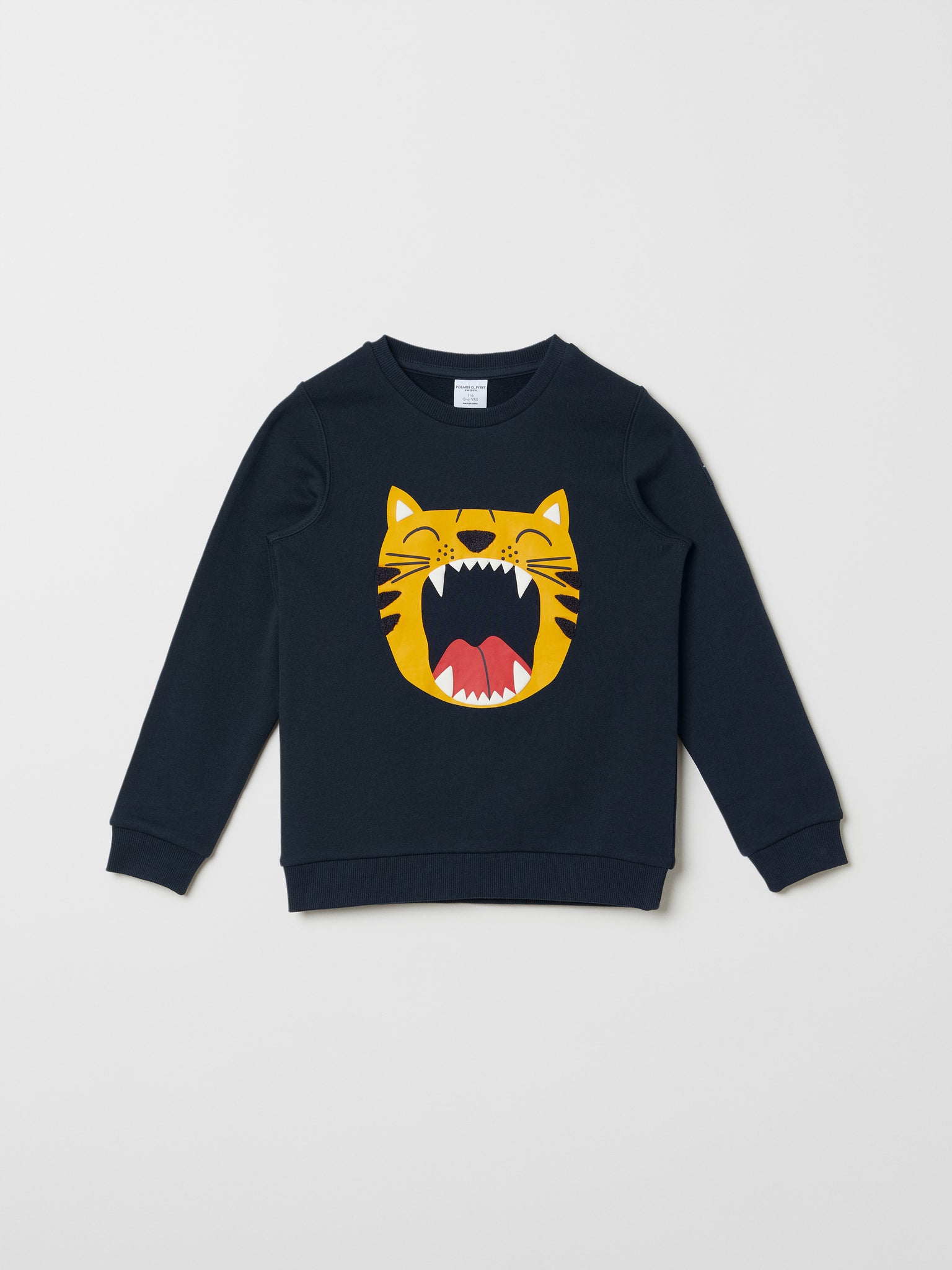 Tiger Print Cotton Kids Sweatshirt from the Polarn O. Pyret kidswear collection. Nordic kids clothes made from sustainable sources.