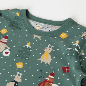 Green Organic Kids Christmas Pyjamas from the Polarn O. Pyret kidswear collection. The best ethical kids clothes