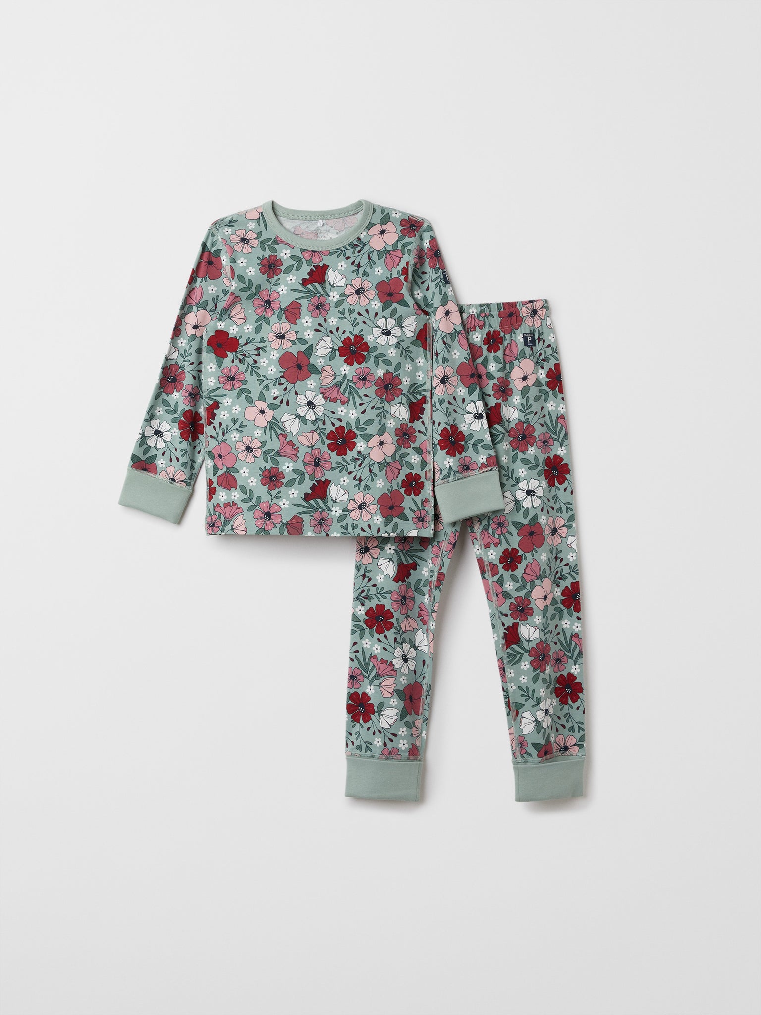 Green Organic Kids Christmas Pyjamas from the Polarn O. Pyret kidswear collection. Ethically produced kids clothing.