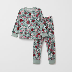 Green Organic Kids Christmas Pyjamas from the Polarn O. Pyret kidswear collection. Ethically produced kids clothing.