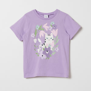 Organic Cotton Kids Cat Print T-shirt 5-6y / 116