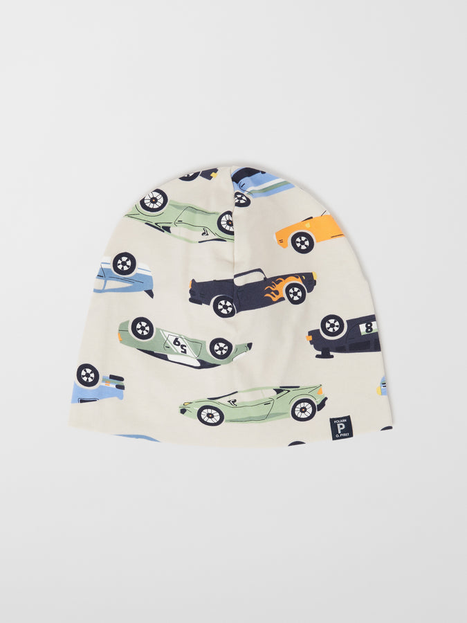 Car Print Kids Beanie Hat from the Polarn O. Pyret kidswear collection. Quality kids clothing made to last.