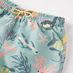 Sealife Print Kids Swim Shorts from the Polarn O. Pyret baby collection. Nordic kids clothes made from sustainable sources.