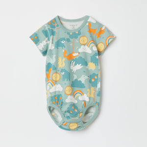 Short Sleeve Forest Animal Print Babygrow from the Polarn O. Pyret baby collection. Ethically produced kids clothing.