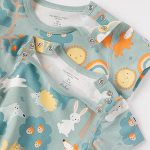 Short Sleeve Forest Animal Print Babygrow from the Polarn O. Pyret baby collection. Ethically produced kids clothing.