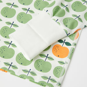 Apple Print Kids Pyjamas from the Polarn O. Pyret kidswear collection. Ethically produced kids clothing.