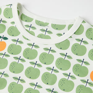 Cotton Apple Print Adult Pyjamas from the Polarn O. Pyret adult collection. Nordic kids clothes made from sustainable sources.